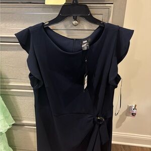 DKNY Navy Blue Dress with Ruffle Sleeves